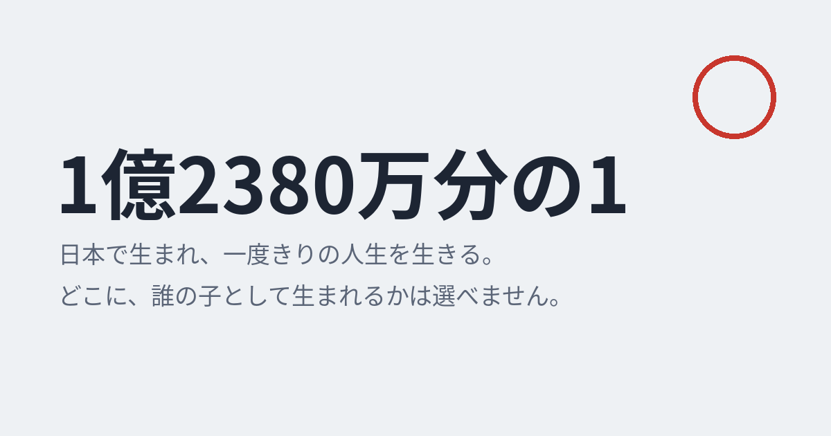 1億2380万分の1 ― 日本で生まれ、一度きりの人生を生きる